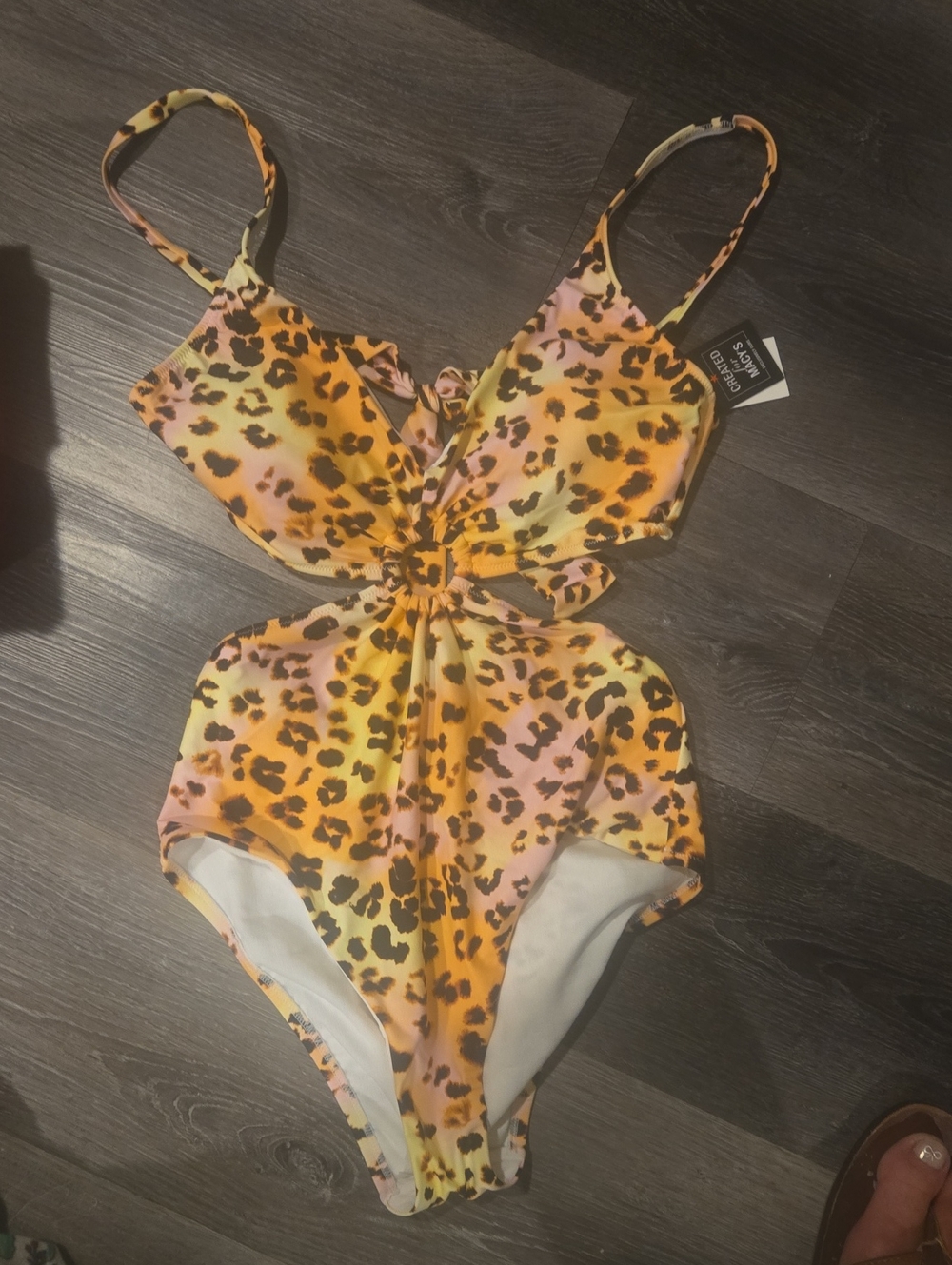 Bar III NWT Yellow Pink Orange Leopard-Print One-Piece Size SMALL - Picture 1 of 4